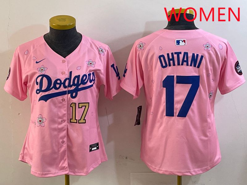 Women Los Angeles Dodgers #17 Ohtani Pink Sakura Edition 2025 Nike MLB Jersey style 21